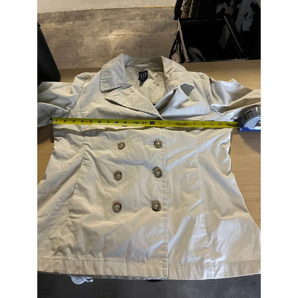 Gap Double Breasted Cropped Trench Coat Womens L Beige 90s Minimalist Capsule